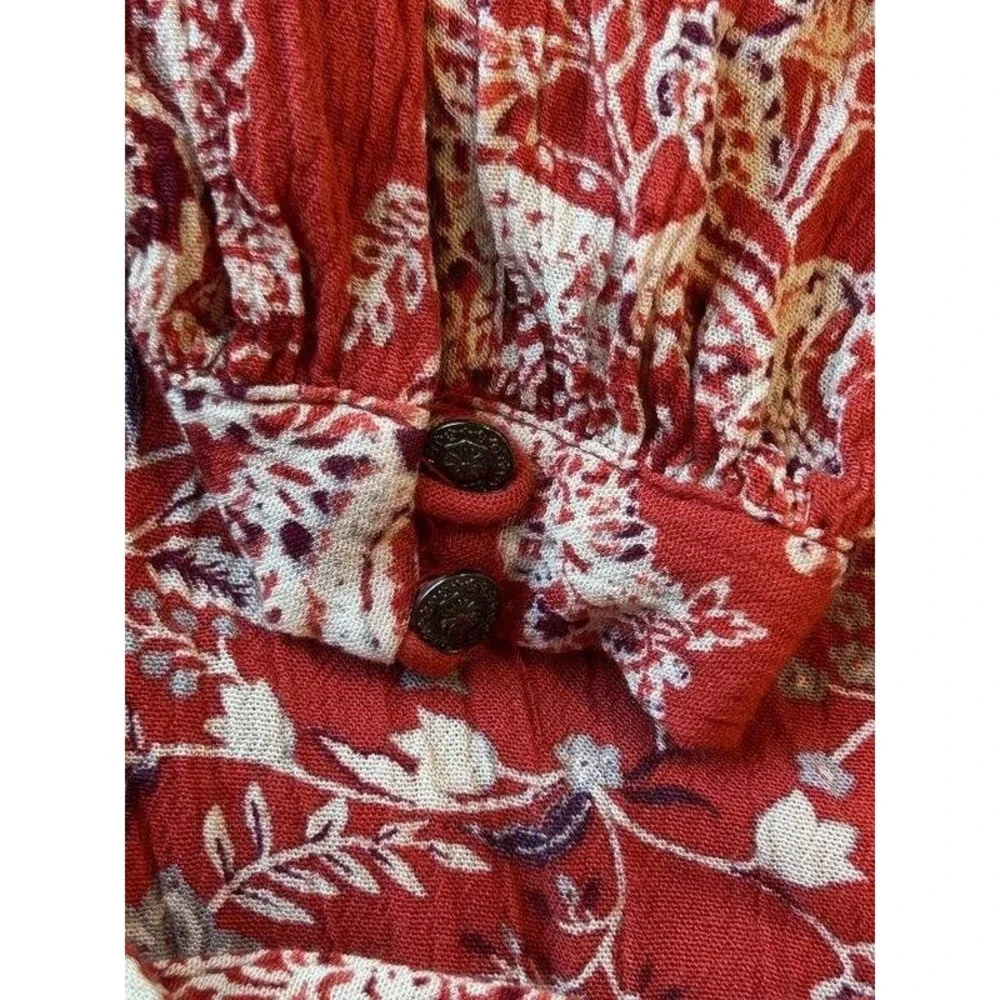 Free‎ People Womens Boho Lucky Loosey Mini Dress Floral Flowy Long Sleeve S